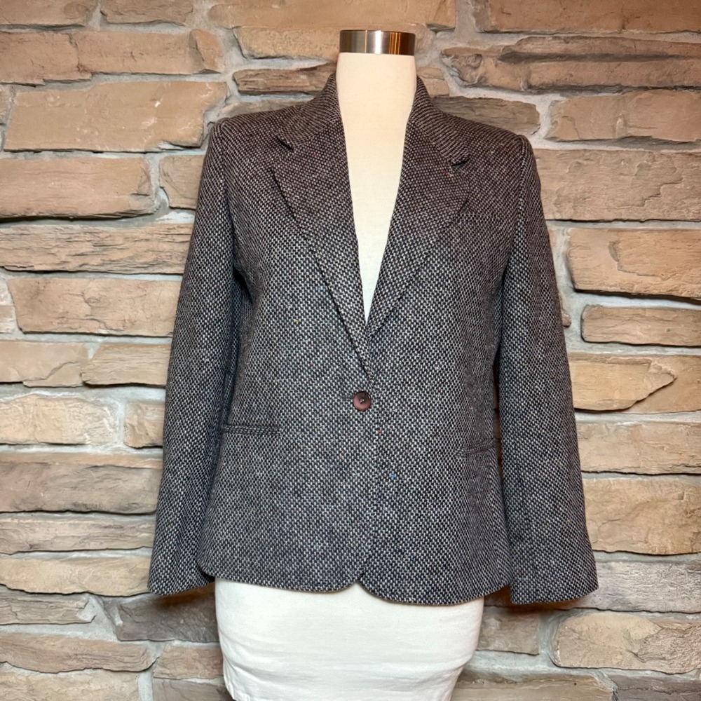 Silver Unicorn Women's Wool Blend Tweed Blazer Size 11 Gray Single Button